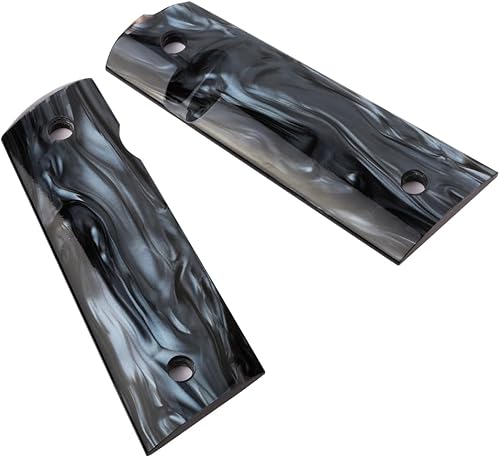 Miniatura 5 de Cool Hand 1911 Magwell Grips, Comandante de gobierno de tamaño completo, perla sintética de alto pulido, negro y blanco, tornillos dorados