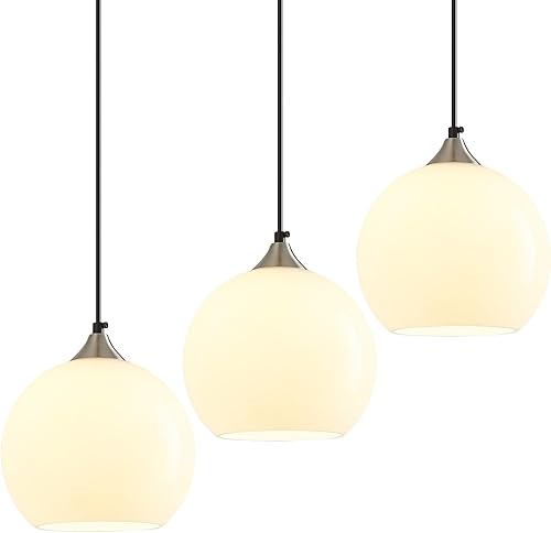 Miniatura 20 de Luces colgantes de cristal verde claro, iluminación de isla de cocina, luminarias de luz colgante de globo, iluminación colgante moderna para