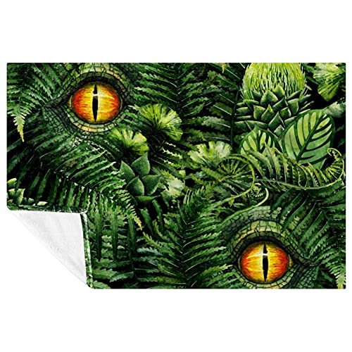 Couverture dinosaure chaude anti-courants d'air imprimé vert tropical pour canapé