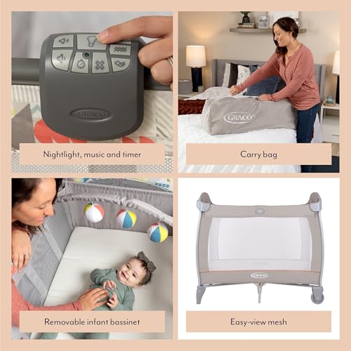 Graco Contour Electra Travel Cot with bassinet, lightweight with music, vibration, nightlight, compact fold and carrybag. Suitable from birth to approx. 3 Years, Little Adventures fashion - Image 4