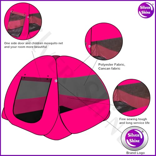 Image of Foldable Delightful Patterns Popup Kids Play Tent House for Multi Purpose|PlayTent House for up to 10 YearOld Kids Girls&Boys|Mosquito Net Design Tent for Kids|Multicolor,Tent House Theme(Pink-Pink)