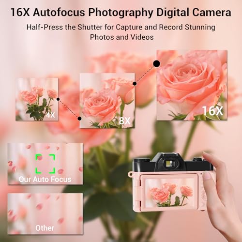 Image of 4K Digital Camera for Photography, 75MP WiFi Vlogging Camera for YouTube, 3 inch 180 Flip Screen Point and Shoot Camera with 64GB SD Card, Anti-Shak & 2 Batteries, Compact Travel Camera for Beginners
