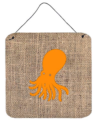 Caroline's Treasures BB1098-BL-OR-DS66 Octopus Burlap and Orange BB1098 Wall or Door Hanging Prints Aluminum Metal Sign Kitchen Wall Bar Bathroom Plaque Home Decor, 6x6, Multicolor