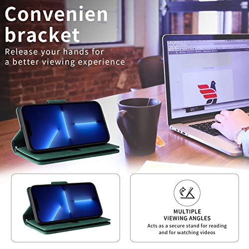 ESONG Wallet Case for Google Pixel 8 Pro,Premium PU Leather Zipper Pocket Magnetic Flip Stand Case Cover with Wrist Strap/Card Slots/Coin Pouch/Kickstand,Full Body Protection Phone Case -green - Image 3