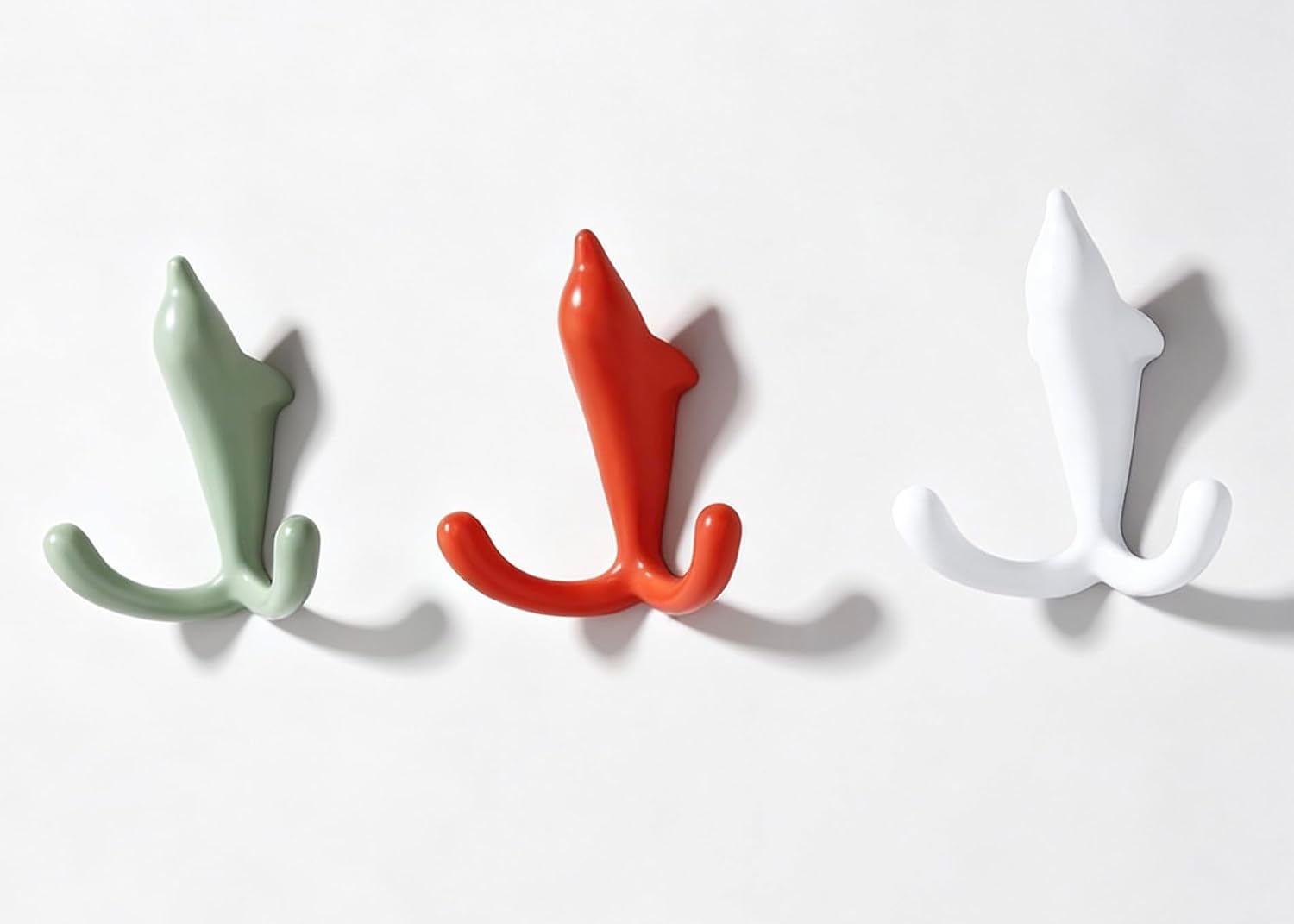 Punching Dual Trailer Dolphin-Shaped Design Wall Hook,Pepper Hook for Coats, Hats, Backpacks, Bags (Green)