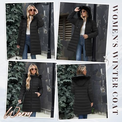 Women's Winter Puffer Coat Fleece Lined Thicken Jacket Mid-Length Hooded Waterproof Down Parka with Detachable Hood2