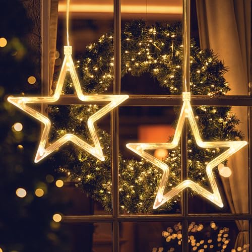 Jsdoin 2 Stück Stern Weihnachtsbeleuchtung, LED Weihnachtsdeko...
