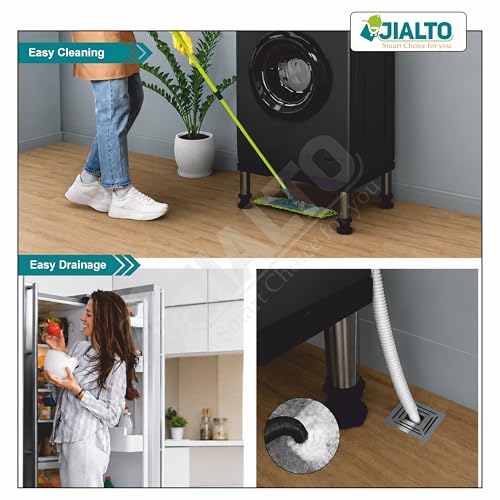 Image of JIALTO Universal Washing Machine Stand 5-12Kg| Washing Machine Trolley | Refrigerator Stand For Fridge | Spirit Level | Anti-Vibration Legs | Rubber Pads Load Capacity 350Kg (Double SS Pipe / Black)