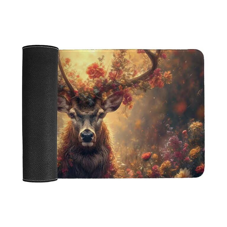 Tappetino Mouse Gaming XXL 1600 x 800 mm Tappetino Antiscivolo Sottomano Da Scrivania Per Mouse e Tastiera, Con Base In Gomma Antiscivolo, Lavabile, Mouse Pad foresta cervo, Regalo per Uomo L-843