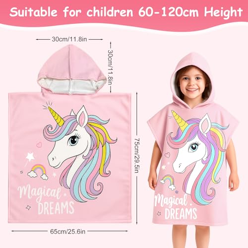 LMSHOWOWO Badeponcho Kinder mit Kapuze 75 * 65cm, Mikrofaser Handtuch Poncho Kinder, Weich Saugfähig Strandtuch Badetuch Badehandtuch, für Strand Schwimmen Reisen, für Mädchen Jungen 2-8 Jahre Alt