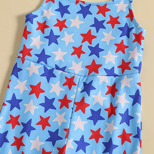 Noubeau Toddler Kids Baby Girl Fourth of July Outfits American Flag Bell-Bottom Romper One-Piece Sleeveless Sling Jumpsuit4