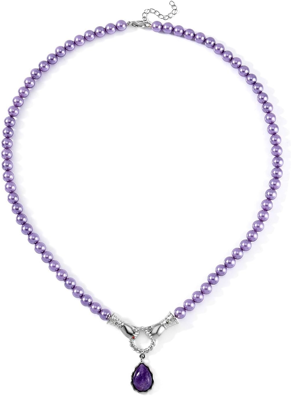Composite Shell Beaded Pearl Necklace - Pearl Necklaces for Women in Silvertone 24 Inches with 2 Inch Extender Size 8mm Pearl Jewelry Birthday Christmas Gifts