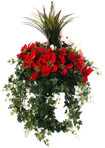 Closer2Nature - Arreglo Floral Artificial para Colgar, diseño navideño de Ciclamen y yuca, 30,4 cm, Color Rojo, Blanco y Verde