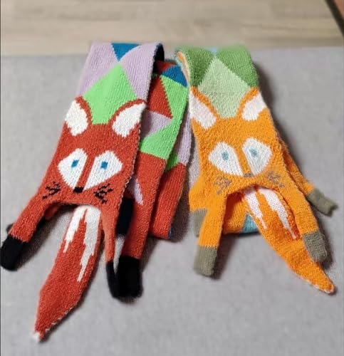 Women's Fox Shaped Scarf,Winter Fashion Cute Cartoon Small Fox wool Feel Long Scarf4