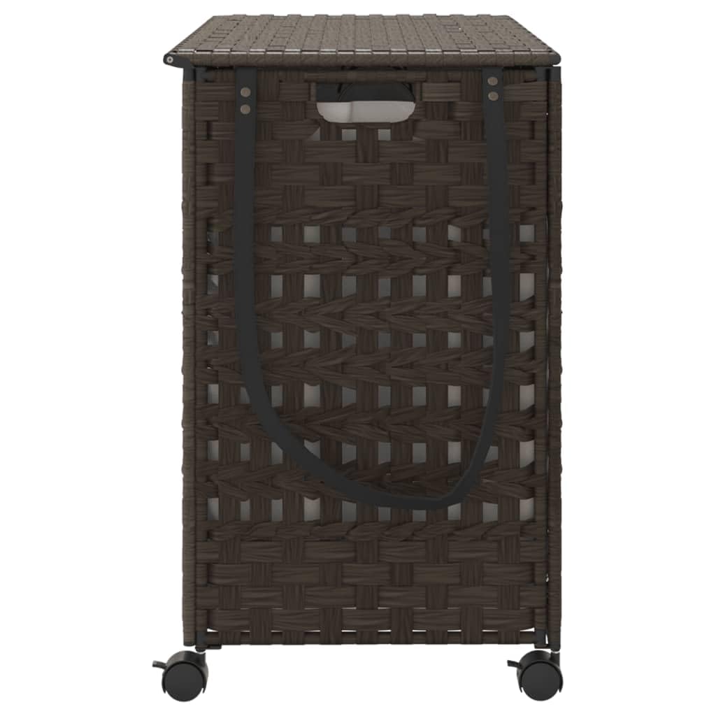 Rattan Wäschekorb Mit Rollen Dunkelbraun 66x35x60 cm