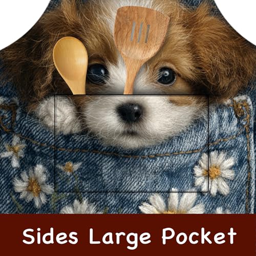 Image of Nuxovilar Polyester Cute Kitchen Apron with Pockets 26.7x30.7 Inches for Home Kitchen Baking Cooking Catering