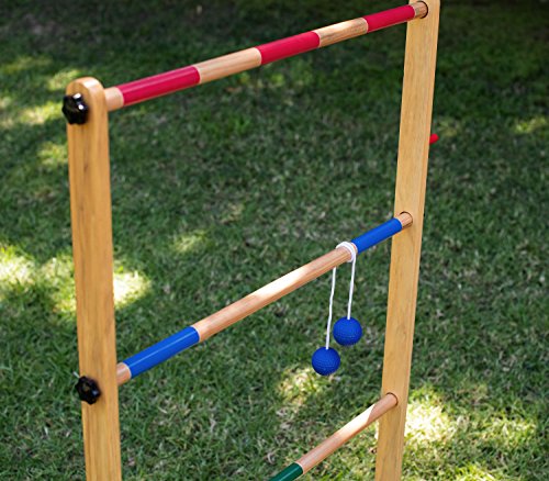 Ladder Toss Double Wooden Ladder Ball Game with Finished Wood and Durable Carrying Case