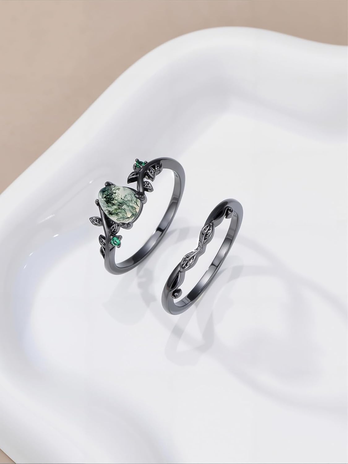 Seiyang Natural Moss Agate Ring 925 Sterling Silver Moss Agate Engagement Ring Set Promise Wedding Jewelry Gift for Women Mom Her