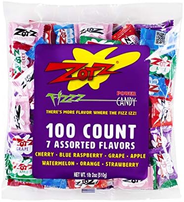 Zotz Fizzy Candy Bag, Assorted Flavors, 100 Count Bag