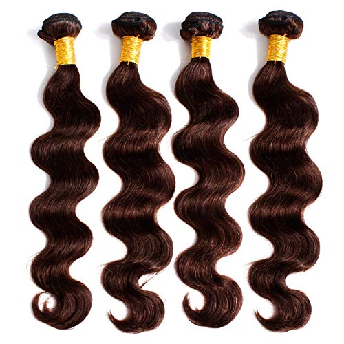 Body Wave 8A Hair Weave 4 Bundles Unprocessed Brazilian Human Virgin Real Raw Hair Extension Brown Auburn Double Weft (28 Inch #4)
