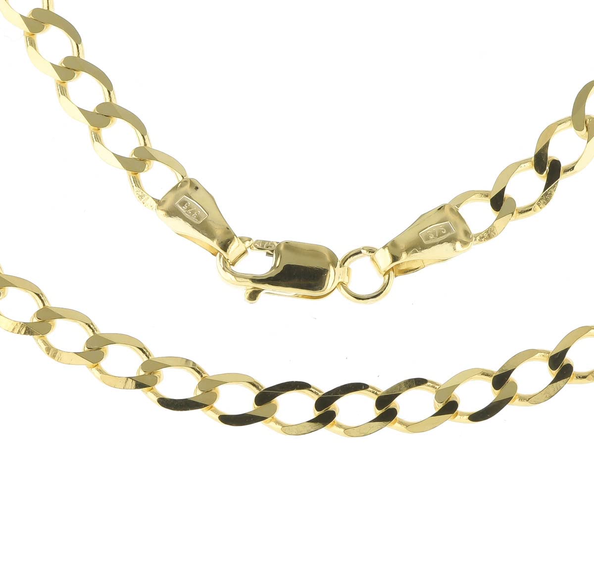 Mens 9ct Gold Flat Bevelled Curb 4mm Chain Necklace 16-30 Inch Gift Boxed and Hallmarked