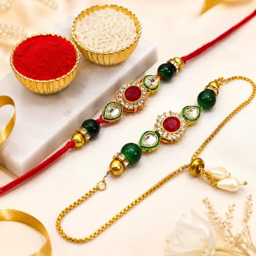 Image of Rakhi Combo Set of 2 for Brother and Bhabhi Rakhi for brother,Rakshabandhan Combo /Lumba Designer Rakhis Kids Men Women Floral Lumba Rakhis For Bhabhi Sister Girls