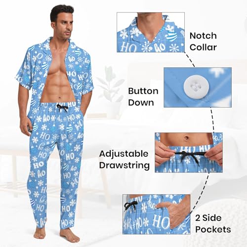 Men's Short Sleeve Pajama Set Sleepwear Button-Down Pjs Sets Soft Comfy 2 Piece Loungewear Sleepwear Outfits with Pockets4