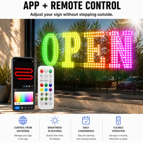 Image of 36 inchx12 inch LED Open Sign for Business - Smart App & Remote Control, Timer, Custom Colors & Brightness - High Visibility for Storefronts, Restaurants, Bars, Salons, Cafes, Retail Shops