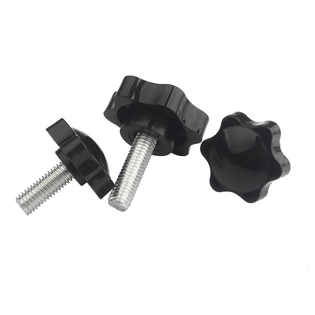 10 pezzi M6×40mm Vite a testa zigrinata, Manopola di serraggio del filo Manopola in plastica nera Maniglia a forma di stella sul pomello per macchina utensile