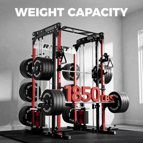 Image of RitFit M1 Pro Smith Machine Package, All-in-One Power Cage with Weight Stack Set, Includes LAT Pulldown & Cable Crossover System for Home Gym