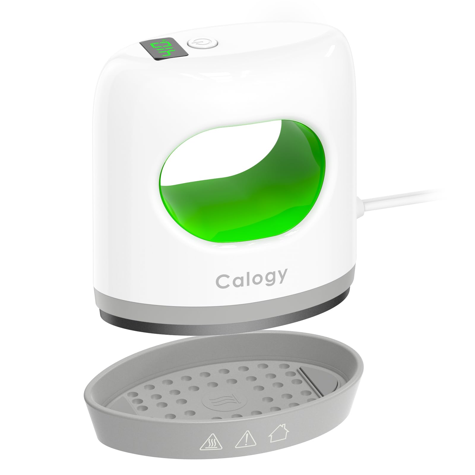 Prensa térmica Calogy Super Mini Max 410, 4 ajustes de calentamiento, pantalla LED, miniplancha para manualidades con punta de precisión, ideal para objetos pequeños como zapatos, peluches, sombreros, blanco y verde.