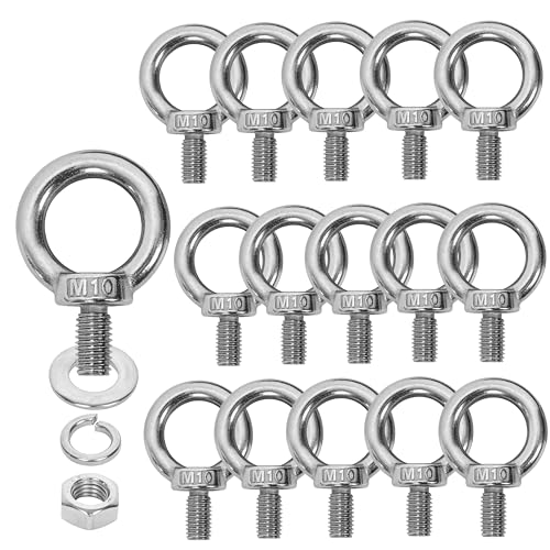 16 Pack M10 Stainless Steel Eye Bolts with Nuts &amp; Washers,M10x0.65 L