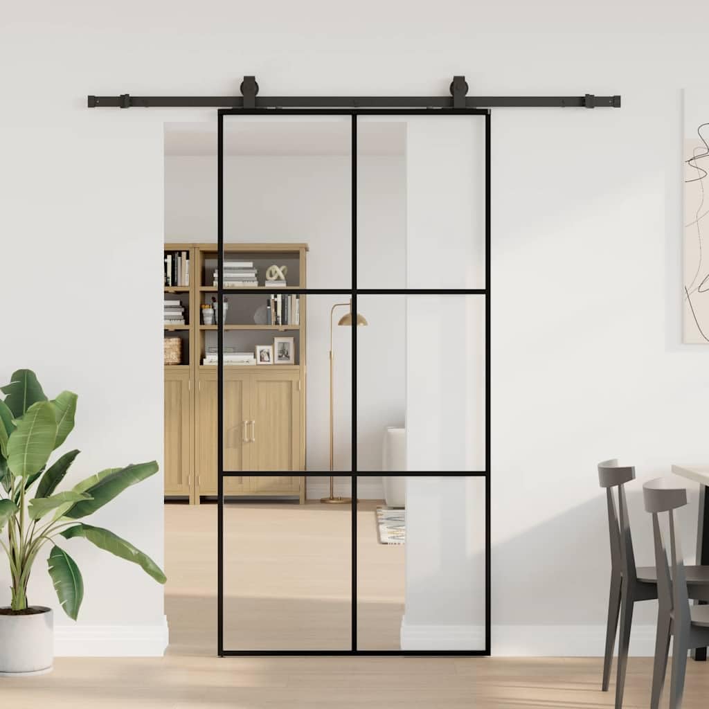 Porta scorrevole in vetro ESG con sistema a binari, nero, 102 x