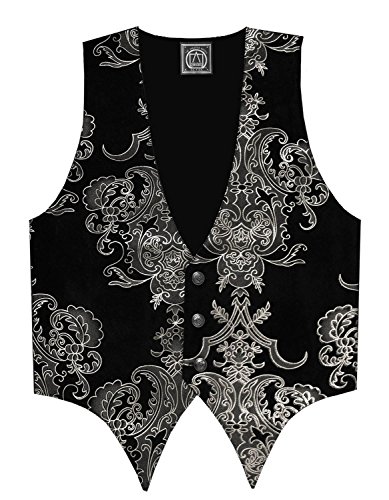 Steampunk Gothic Patterned Velvet Men's Vest Black Silver