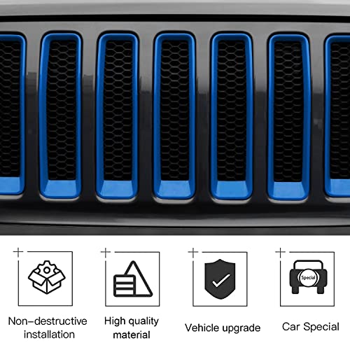 Image of CheroCar for JL Mesh Grille Grill Insert & Headlight Turn Light Cover Trim Exterior Accessories for Jeep Wrangler JL 2018-2023, Blue