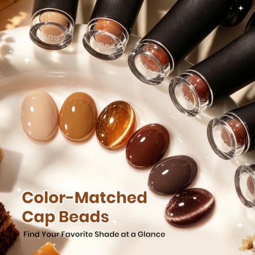 Image of Beetles Brown Gel Polish Set - 6 Colors Toffee Caramel Nude Brown Cat Eye Fall Gel Nail Polish with Magnet, Soak Off UV LED Manicure Set for Daily Wear Travel Gifts,0.25 fl oz Each