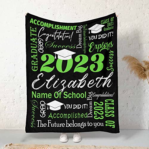 Mypupsocks Custom Graduation Blanket For Him Her, Congratulations Grad 2023 Green And Black Throw Fleece Blanket For Granddaughter Grandson Son Graduate College University Bedroom Decorative 30X40 #TOP1