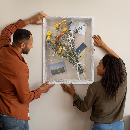 Image of Shadow Boxes Display Cases 16x20 with Removable Shelves, 2.2 Inch White Deep Shadow Box Frame for Keepsake Collectibles, Coins Military Medals Pins Wedding Flowers