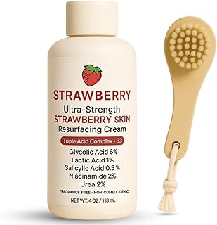 STRAWBERRY Skin Resurfacing Cream – KP Bump Eraser with Glycolic, Lactic, Salicylic Acid – Keratosis Pilaris Remover, KP Cream Exfoliator for Dry, Rough, Flakey & Strawberry Skin Treatment, 4oz