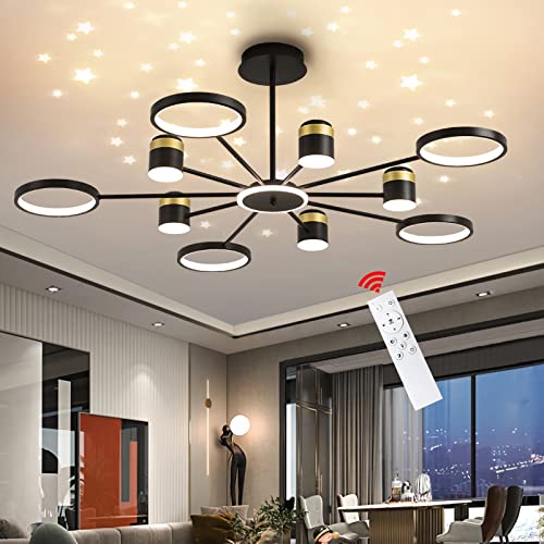 Lámpara de Techo LED con Proyección de Estrellas, 85W Plafón LED Regulable con Mando Distancia, con luz Nocturna, 3000K-6000K, Lámparas colgantes LED para Dormitorio Habitación infantil Comedor, 122cm Cover