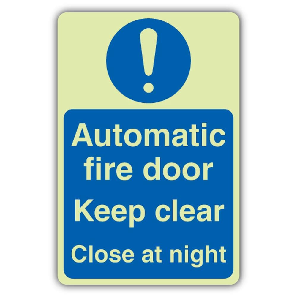 V Safety - Señal de seguridad para puerta de incendios automática que brilla en la oscuridad, 300 x 450 mm, hecha de plástico rígido de doble brillo, señalización de advertencia de peligro, fabricado