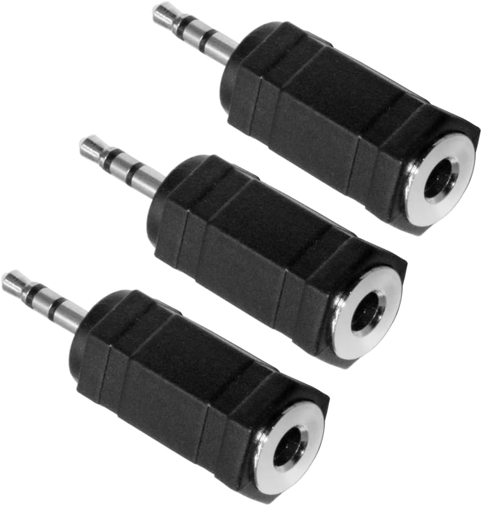 2.5mm to 3.5mm Audio Adapter, Female to Male Stereo Connector, 3-Pack, Black