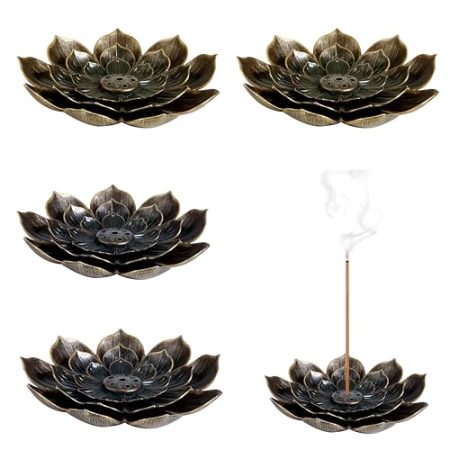 4 Pièces Porte Encens de Lotus Laiton, 6 Trous Support Encens avec Collecteur de Cendres pour Maison Bureau Yoga Salle
