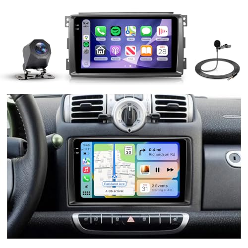 Driauto 4G+ 128G Car Radio for Mercedes Benz Smart Fortwo 2005-2010, 9 Inch Double Din Car Stereo with Wireless Carplay& Android Auto Mirror Link, Bluetooth WiFi GPS Navi SWC Backup Camera EQ FM/RDS