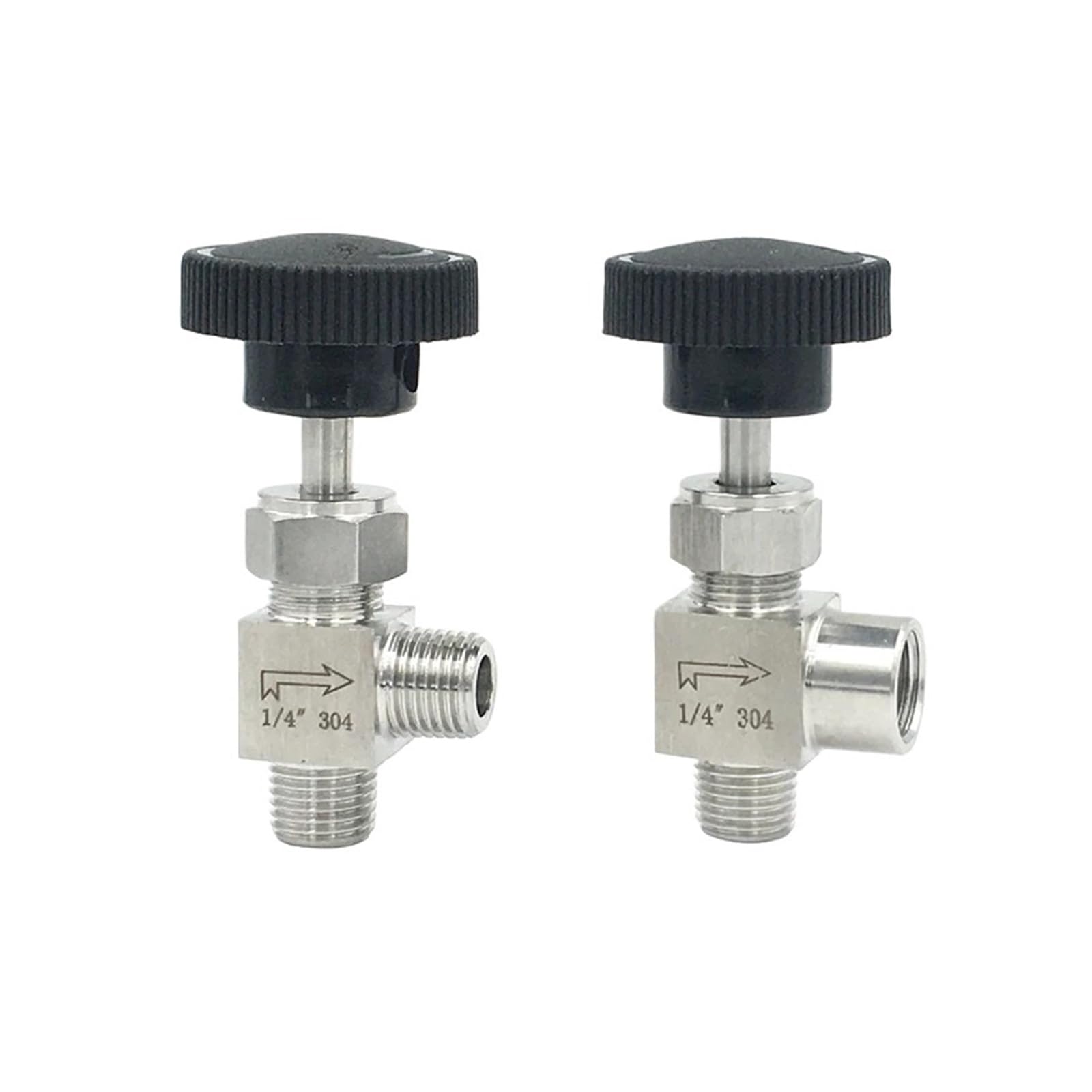 Vanne à aiguille 90° 3/8 coude mâle femelle en inox 304 pour contrôle du débit