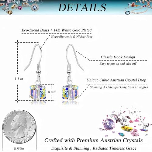 Austrian Crystal Cube Drop Dangle Earrings for Women Fashion 14K Gold Plated Hypoallergenic Jewelry4