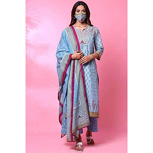 Image of BIBA Women Cotton Straight Printed Suit Set
