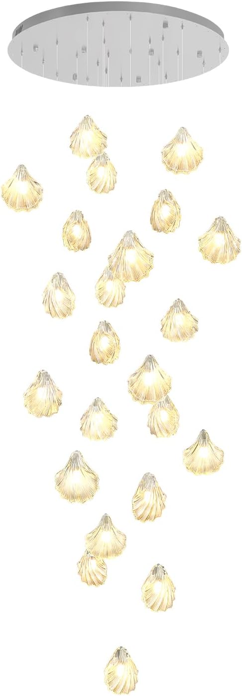 High Ceiling Chandeliers 24-Lights Large Chandelier Modern Staircase Chandeliers LED Dimmable Pendant Light for Living Room Hallway Entryway Silver