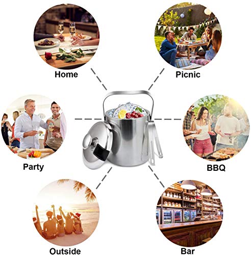Ice Bucket with Lid, Double Wall Insulated Ice Bucket with Strainer and Ice Tong, Stainless Steel Silver, Perfect for BBQs, Parties, Bars, Clubs, Restaurants - Image 6
