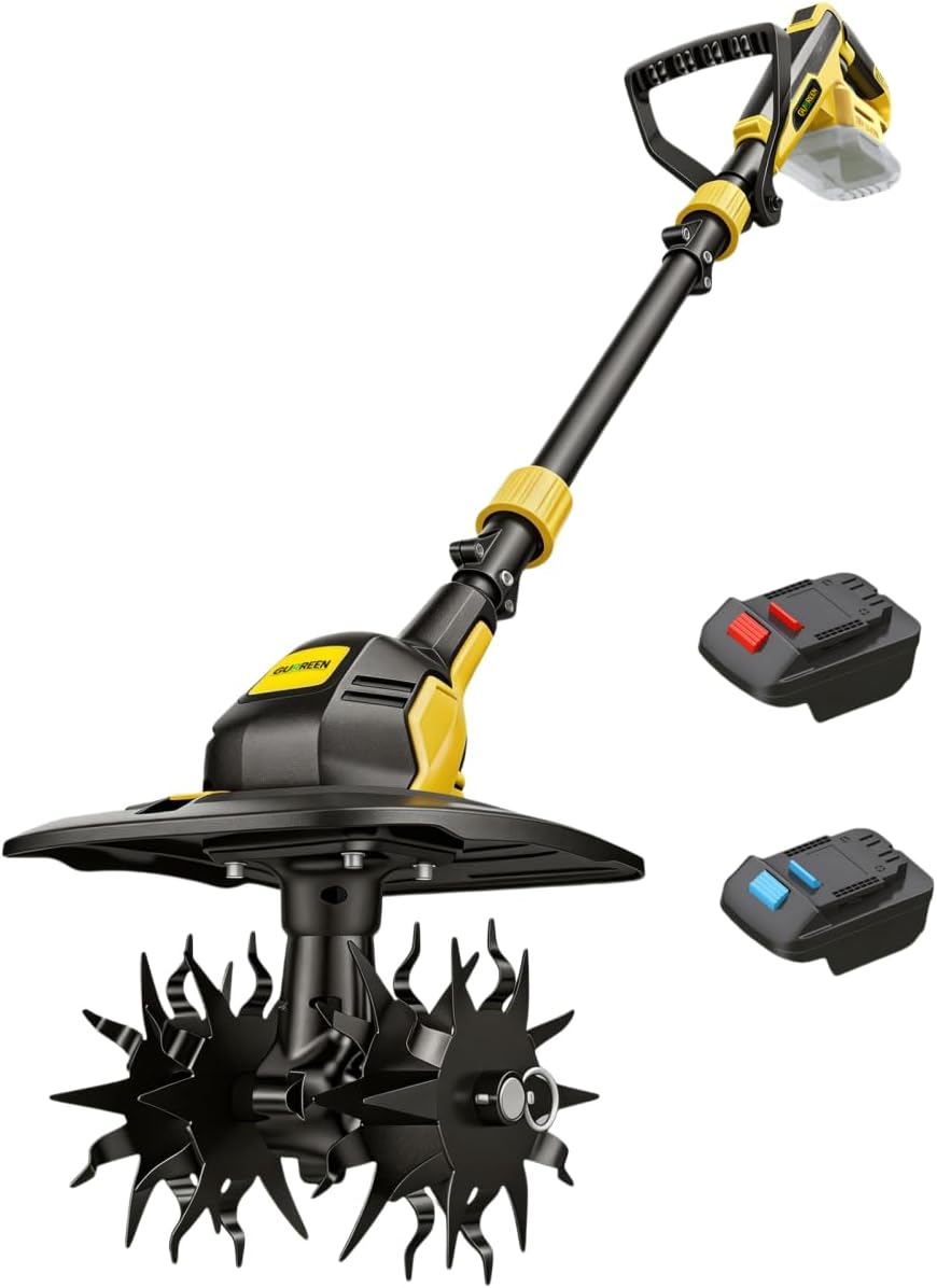 Cordless Tiller Cultivator Rototiller, for DeWalt/Makita/Milwaukee 20V MAX Battery, 9‑in Width 7‑in Depth 360RPM, Battery Garden Tiller for Gardening Weeding (Tool only)